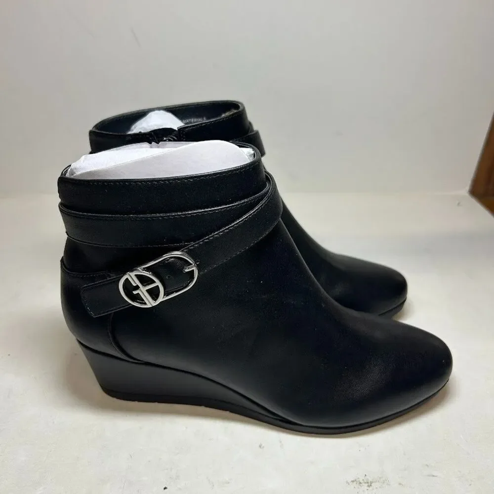 Giani Bernini Womens 10 M Black Cherub Faux Leather Wedge Heel Booties NIB QJ2